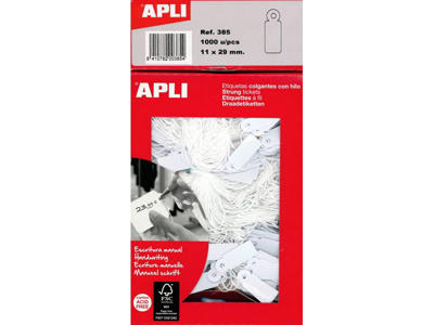 Hængemærker 11 x 29mm med snor 1000 stk