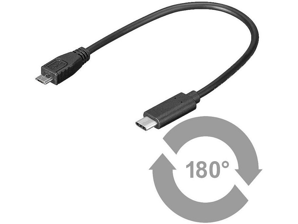 Usb-c to Usb2.0 Micro B 0.2M, Black, for Synching and Charging