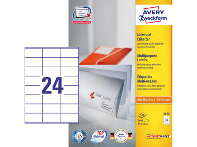 Etiket 70x36mm Avery 3475 24 stk/ark 100 ark