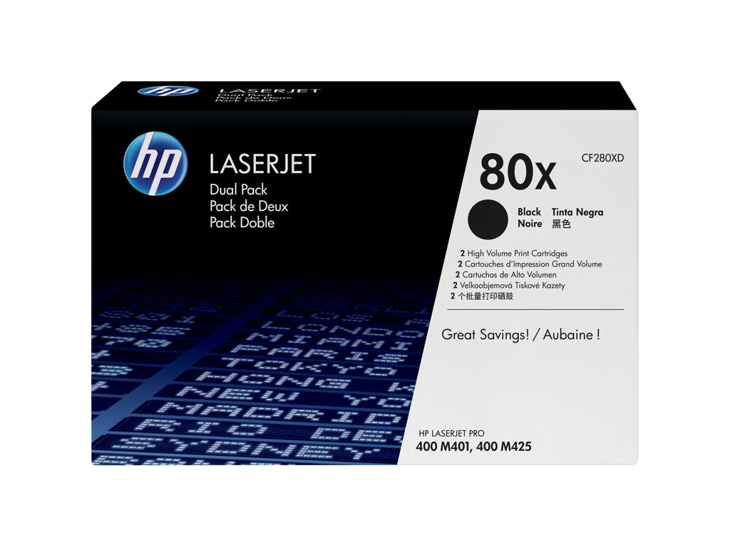 HP 80X toner CF280XD 2x sort, 13800 sider