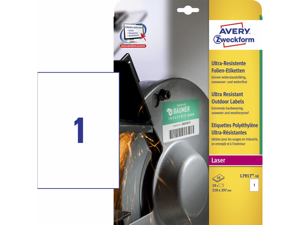 Etiket 210x297mm Avery L7917 1 stk/ark 25 ark