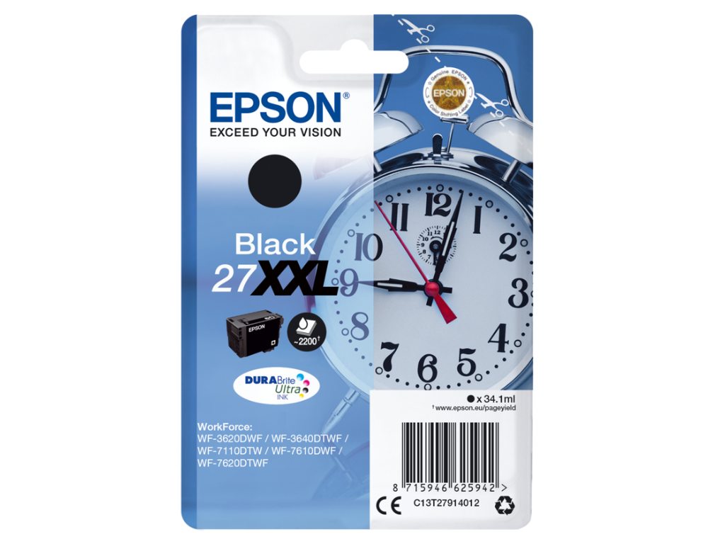 Epson blæk 27XXL sort, 2200 sider