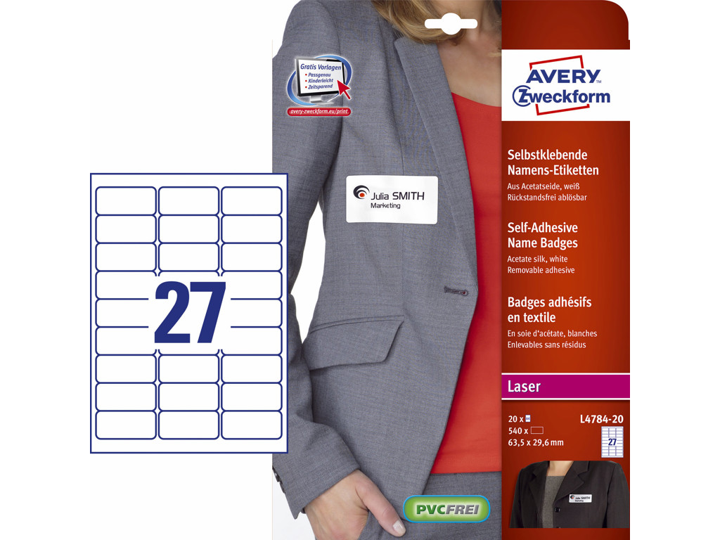 Navneskilt Avery selvklæbende L4784-20 63,5x29,6mm