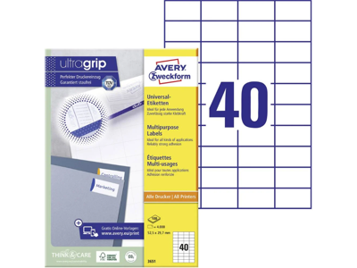 Etiket 52x29mm Avery 3651 40 stk/ark 100 ark
