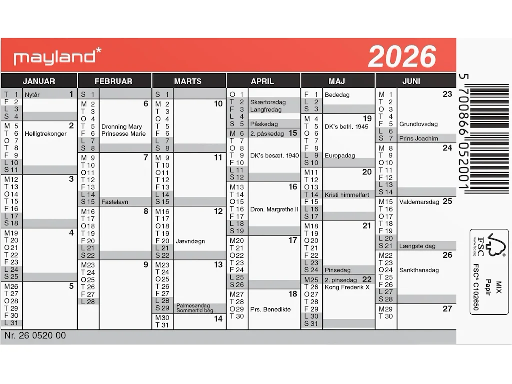Mini kalender 2026