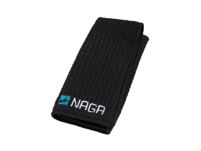 Klud i sort mikrofiber 30 x 30 cm med NAGA logo til glastavler