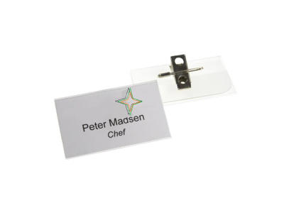 Kongresmærker 40x70 mm m/drejelig klemme og nål