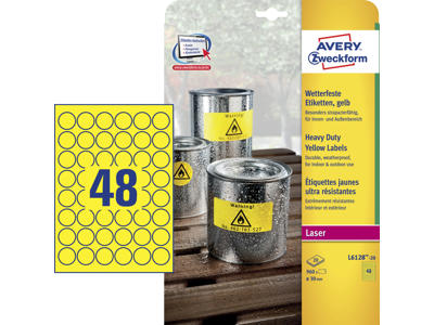 Etiket Ø30mm Avery L6128 stærk gul 48 stk/ark 20 ark