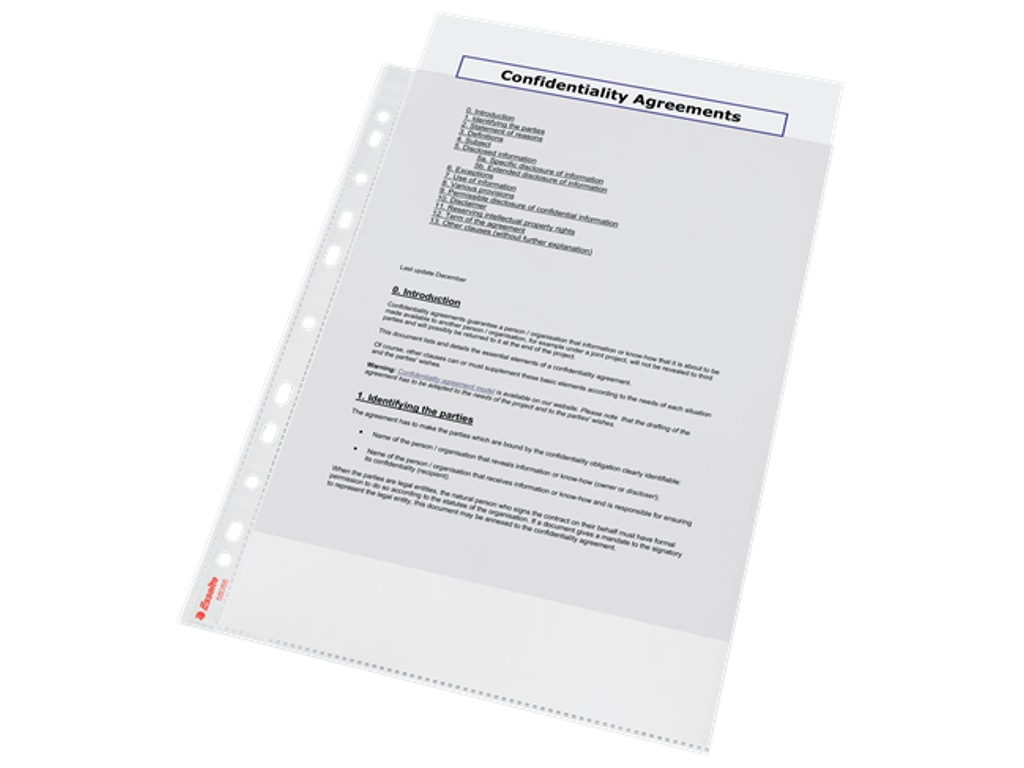 Plastlomme A4 0,055 glasklar å/top 100 stk Esselte