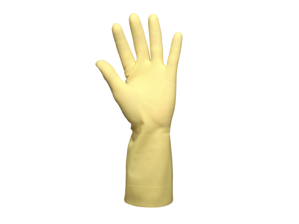 Latex/neoprenhandske gul str. 9/L uden velr 1 par