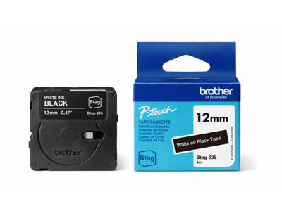 Brother BTAG-335, 12mm hvid/sort, 4 m
